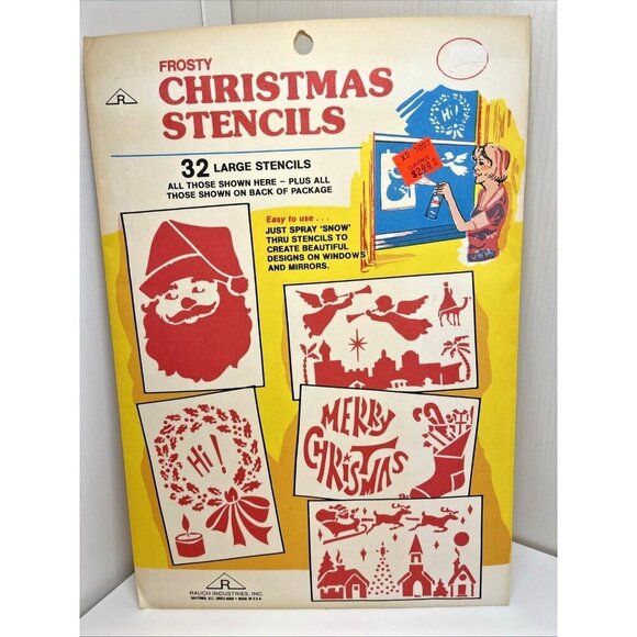 Vintage Rauch Industries Frosty Christmas Stencils 32 Large Spray Snow Stencils - Picture 1 of 14